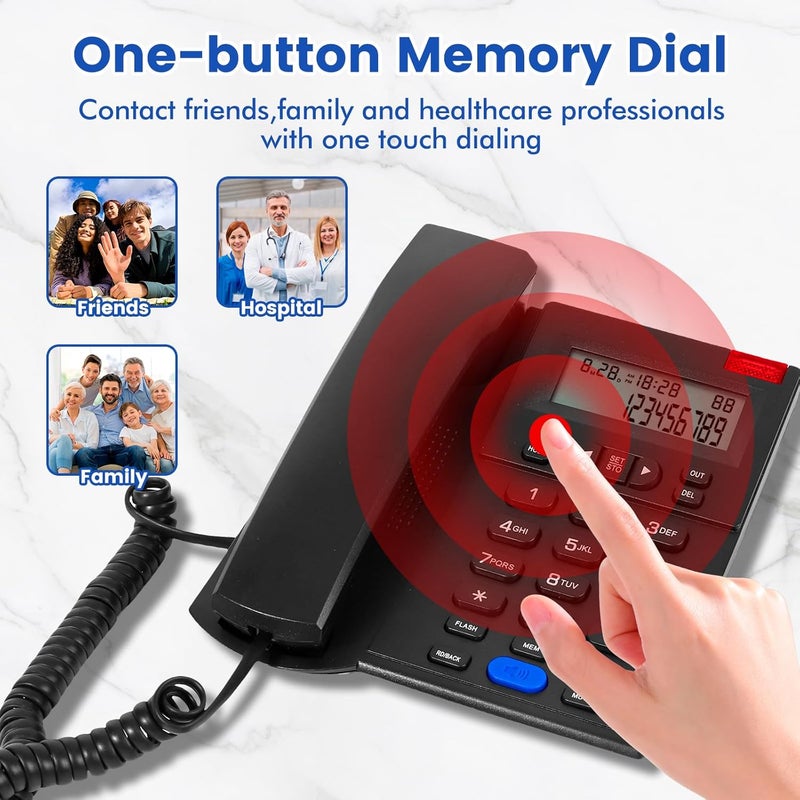 Sacumea Corded Phone, Desktop Landline with Caller ID, Adjustable Ringer and Speaker Volume, Redial, Speed Dial, Caller Indicator Light, for Home Office Hotel Use - Image 4
